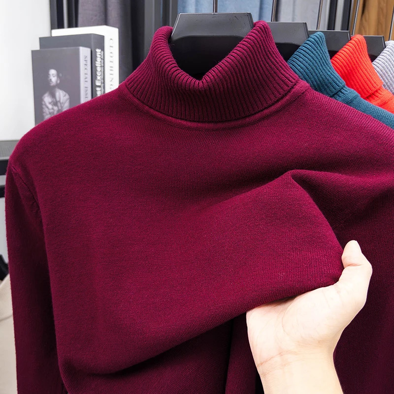 High Quality Men's Spring Knit Sweater Neck Long Sleeves Solid Color Pullover Leisure Multicolored Innerwear Men Clothing 261009