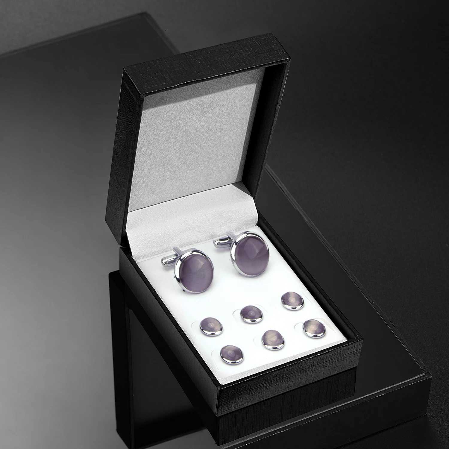 Tuxedo Purple Cuff Studs Links And Cufflinks Black Crystal Wedding Tuxedo Studs Sets For Men Cufflinks Opal Stone Rhinestone Groomsmen GiftW261019
