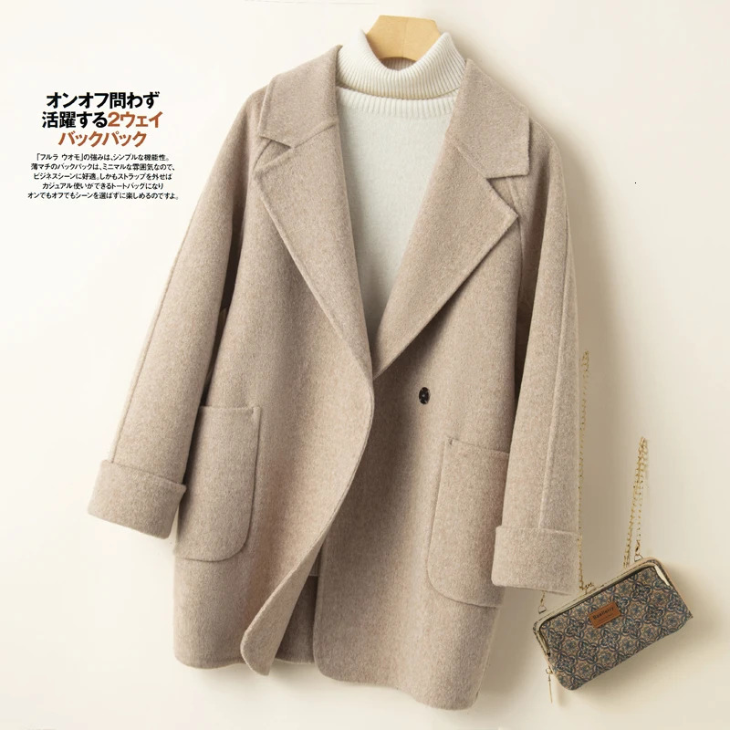 Autumn and Winter Reversible Woolen Coat Women's MidLength Small Hepburn Style Loose 261010