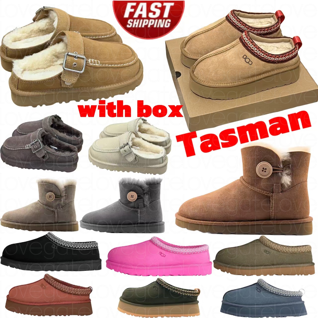 Designer Tasman Mules Tazz Platform Slippers Women Men Fluffy Shearling Slides Suede Upper Warm Indoor Outdoor Home Shoes Winter Fur Clogs Driftwood