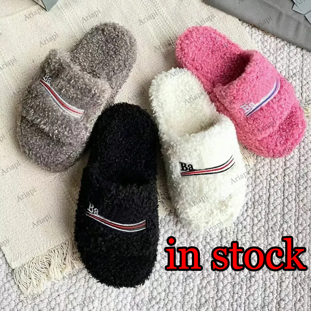 mule ouverte en fourrure diapositives de fourrure de créateur femmes homme automne hiver homewear noir rayures blanches et bleues chaussures de d