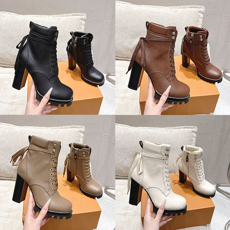 10A Designer Heels Boots Women Star Trail Ankle Boot Fashion Winter Booties Leather Martin Boots Chic Suede Boots Lace Up Chunky Heel Combat Booties
