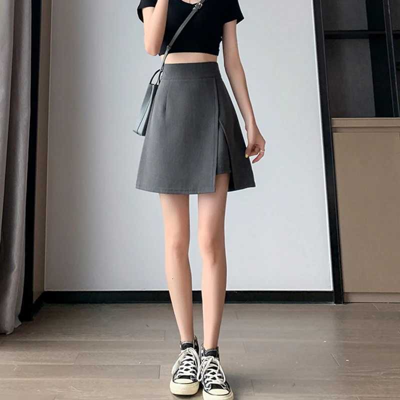 Side Skirts Fashion Split Irregular High Waist Skirt Women 2025 Black Gray Zipper A Line Skirts Woman Korean Chic Hip Wrap Short Skirts W261017