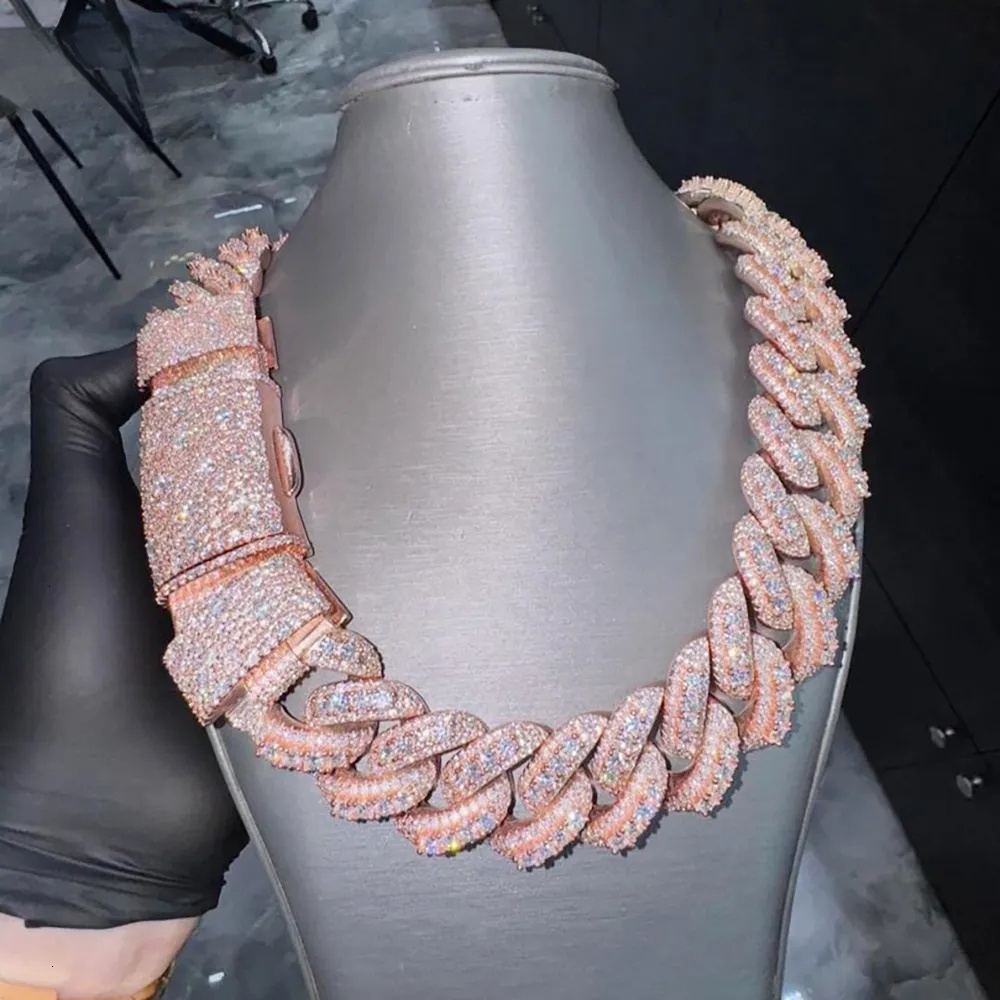 22mm Real Moissanite Mosaic Cuban Link 925 Silver VVS Diamond Chain BustDown Necklace Rapper Miami Hip Hop Jewelry