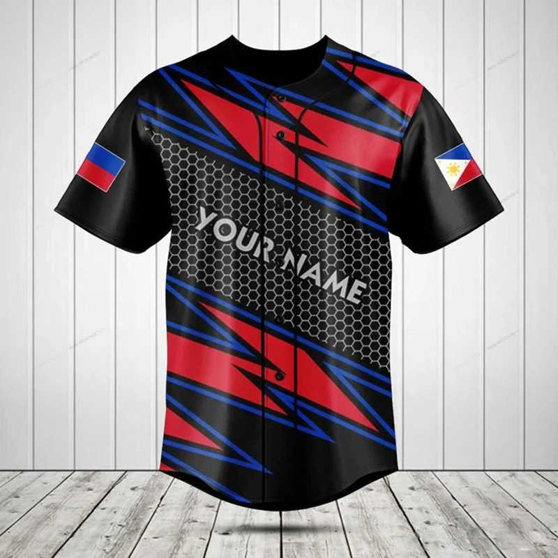 Philippines Men's T-Shirts Custom Name Flag Graphic Button Shirt Summer Casual Unisex Streetwear Baseball Team Loose Short Sleeve TopsW261017