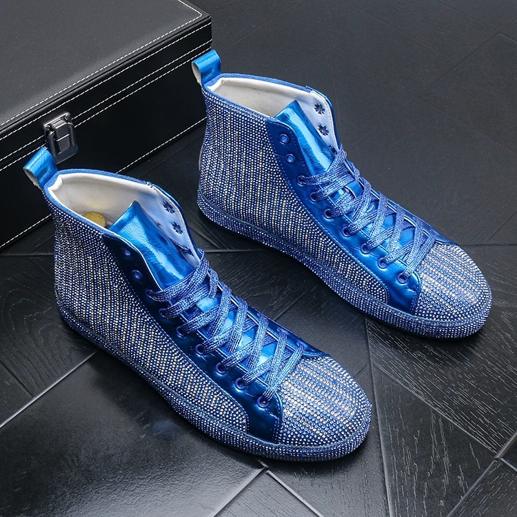 Luxury men's ankle boots Trend sports High top board Youth rhinestone casual shoes