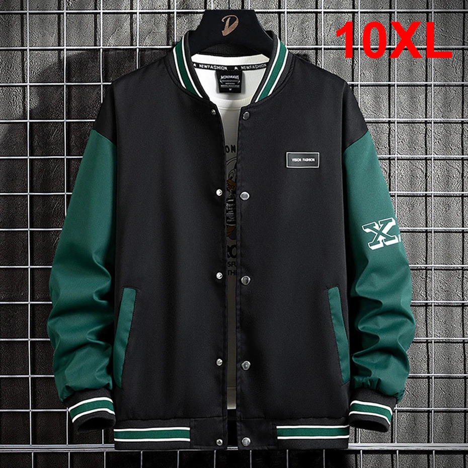 10XL Plus Size Baseball Jacket Men Fashion Casual Patchwork Coat Male Varsity Big 261010