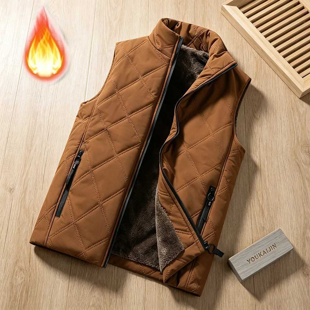 Men Men's Vests Korean Style Thick Fleece Lined Vest Autumn Winter Quilted Zip Up Sleeveless Gilet Casual Warm Outer WaistcoatW261017