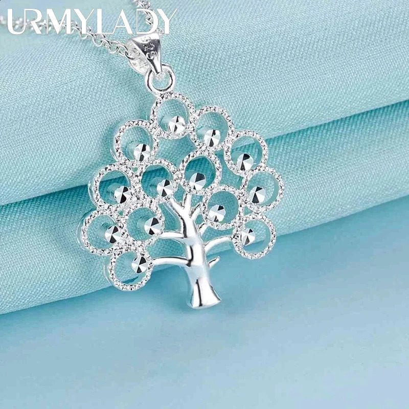 URMYLADY 45cm 925 Sterling Silver fine tree Pendant Necklace For Women Fashion charms Christmas gifts party Wedding Jewelry261016