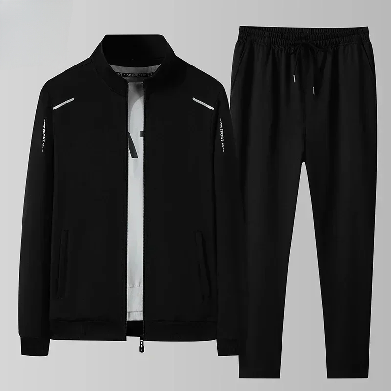2025 Spring Autumn Sweatshirt Sweatpants Trousers For Men Two Piece Set Black Tracksuit Hip Hop Streetwear Running Sport Clothes