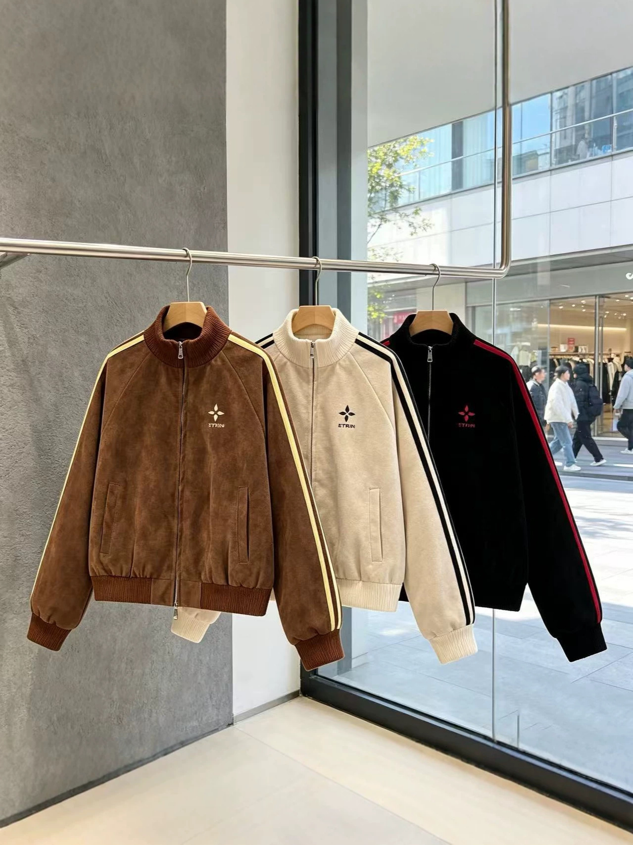 Varsity Bomber PU Color Block Stand Up Collar Knee Length Loose Fit Neutral Unisex Autumn Spring Sports Casual Windbreaker Outerwear