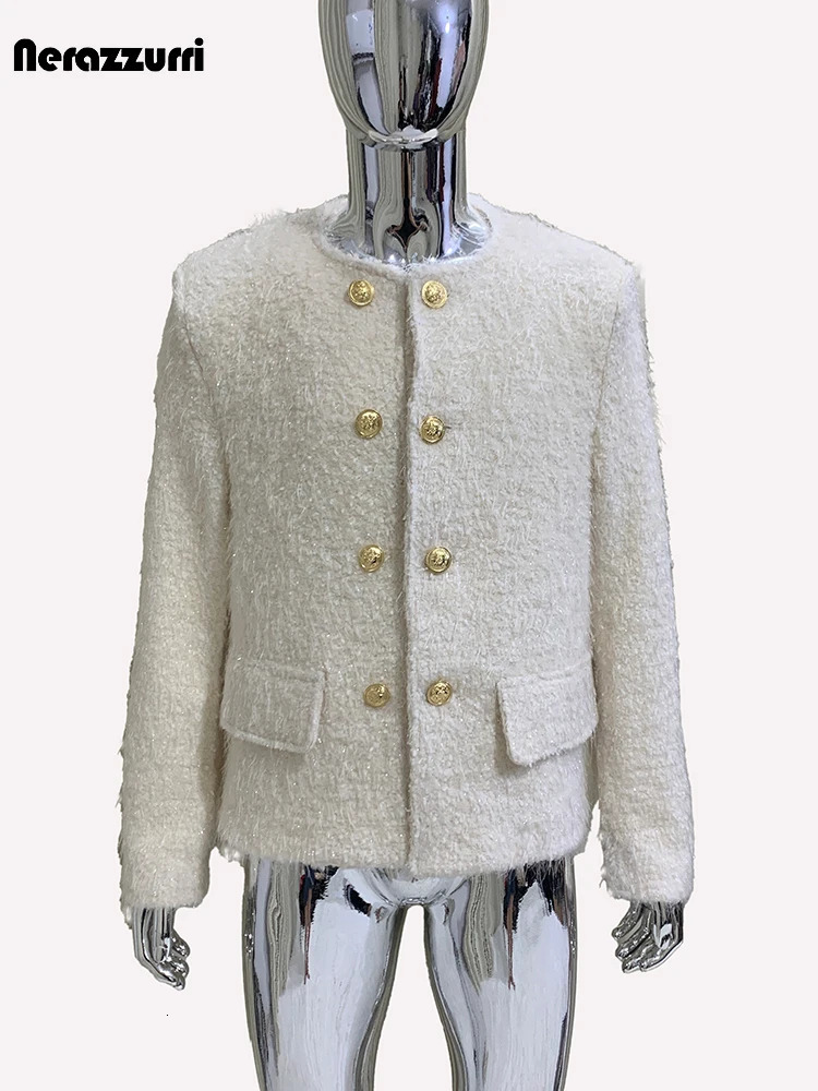 Mauroicardi Spring Autumn Warm Fluffy Woolen Jacket Men Shoulder Pads Double Breasted Elegant Chic y ner Menswear 261012