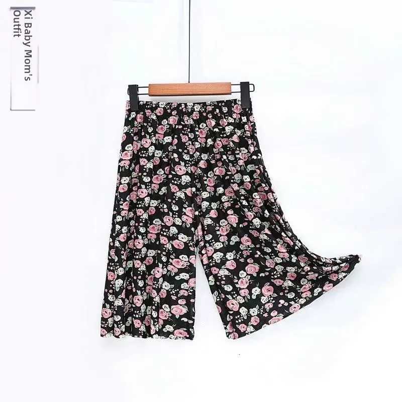 Pants Capris Women's Leggings Women's Summer Thin Casual Pants Ice Silk Elastic Waist Five-Point Pants Floral Print High Waist Skirt Pants