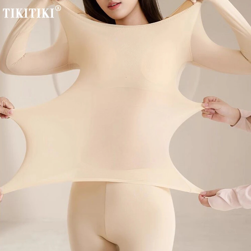 Women's Long Sleeve Underwear Ultra Thin Johns Crewneck Thermal Sets Warm Base Layer 2pcs Suit 261012
