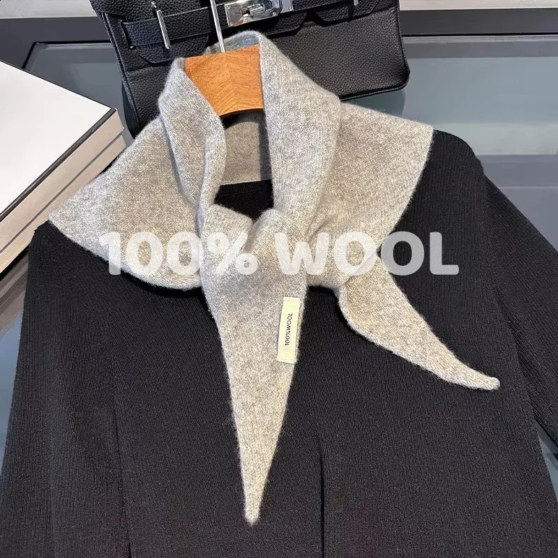 Knitted Scarf Women 100% Wool Winter Warm Scarves Bright Solid Color n Thickened Shawl Soft Triangle Pashmina Neck 2025 261016