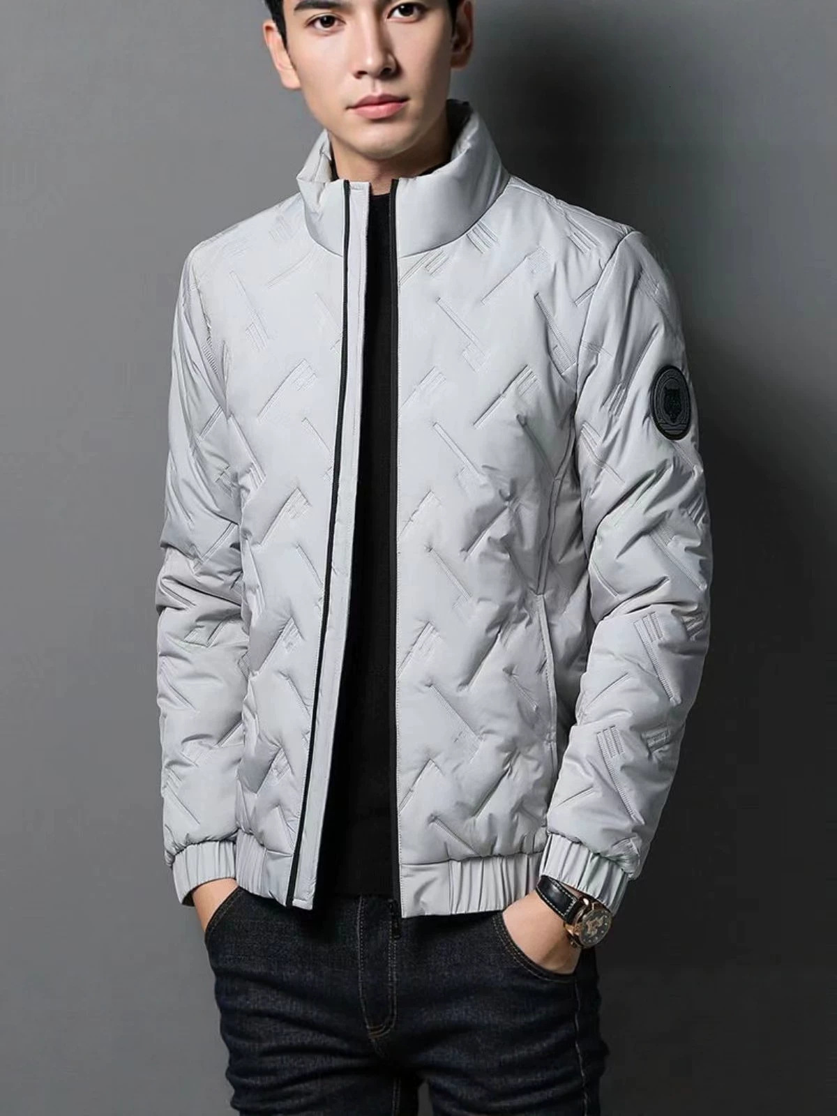 Men Thickened Warm Insulated Cotton Jacket For Autumn Winter Stand Up Collar Trendy Casual Business Style Soft Comfortable Daily Outerwear For Adult