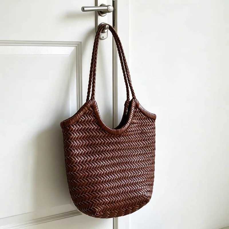 Evening Bags new niche fashion women's bag Split leather hand-woven tote bag cowhide vintage French holiday portable shoulder bag H261016