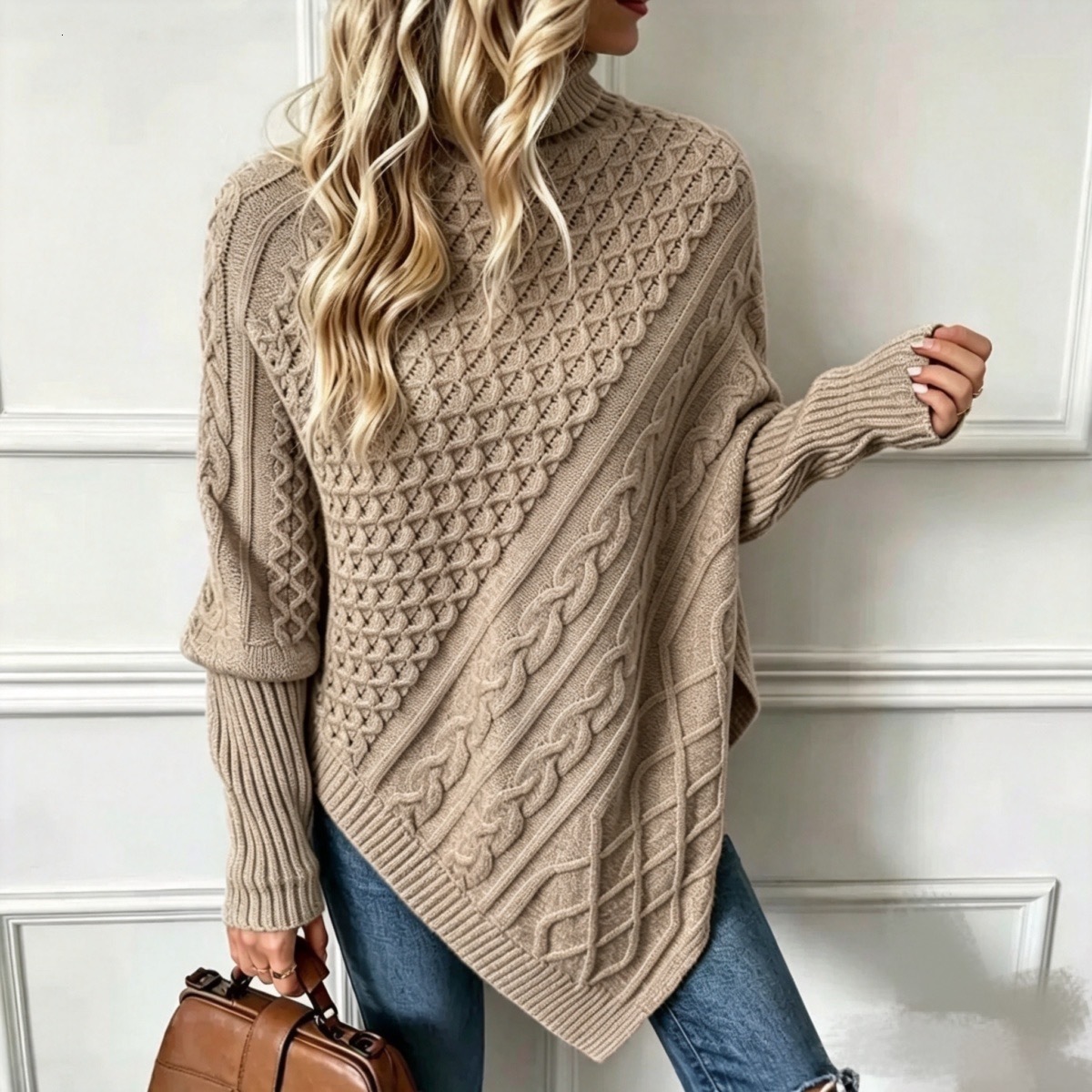 2026 Autumn/winter New Collection Round Neck Knitted Bat Sleeve Sweater European And American Style Fashionable Casual Versatile And Sexy Women'