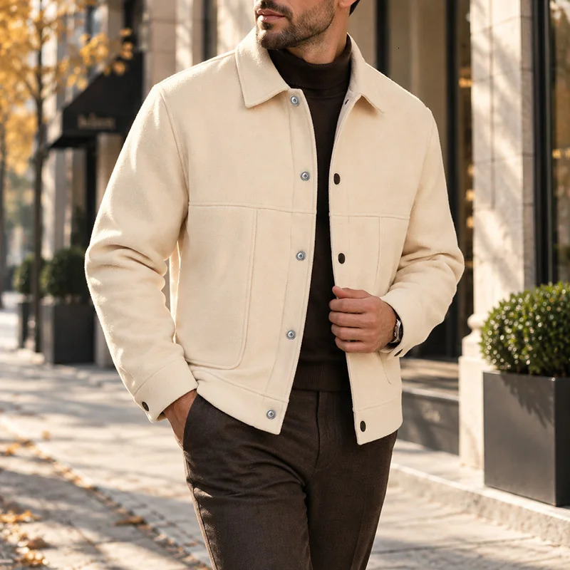 Men's Brushed Short Jacket Relaxed Fit Lapel Collar Button Front Fall Winter Warm Business Casual Daily Commute Outerwear 261012