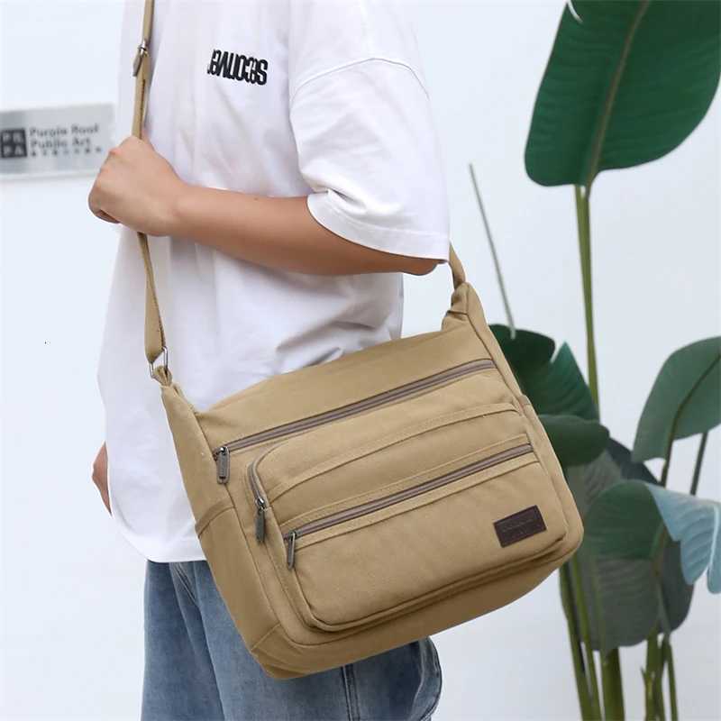 Cross Body Men's Canvas Shoulder Bag Casual Travel Crossbody Bags for Men Messenger Bags Multi Pocket Large Capacity Sling Bag Men H261016