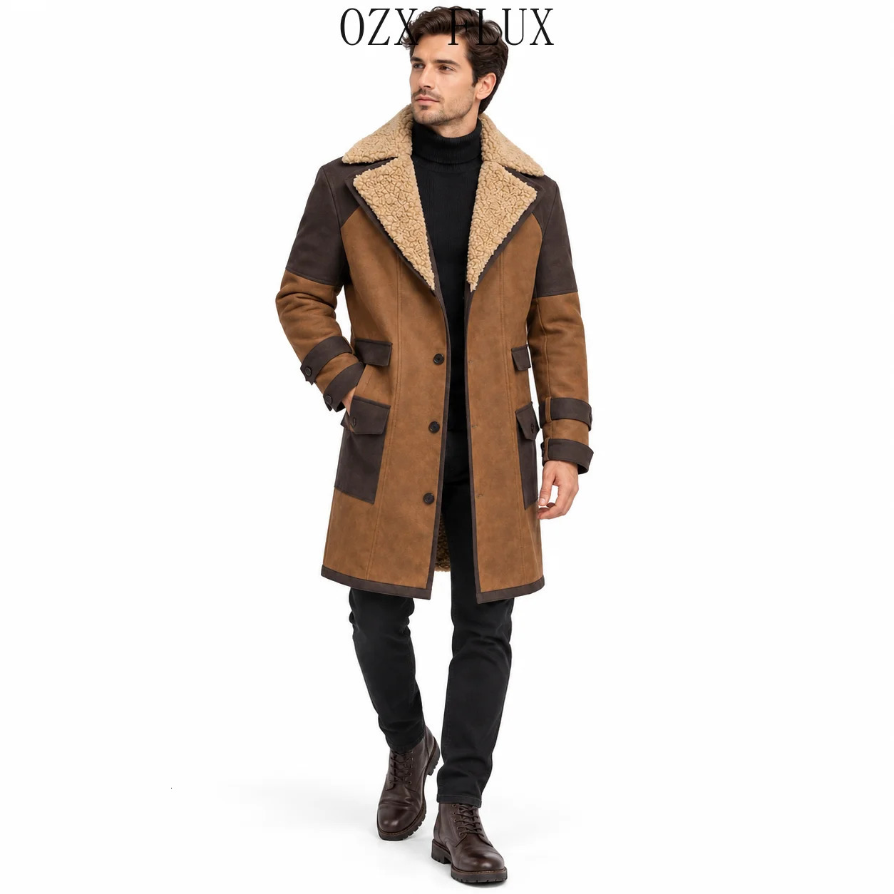 Men's Vintage Brown Faux Suede Shearling Coat 261012