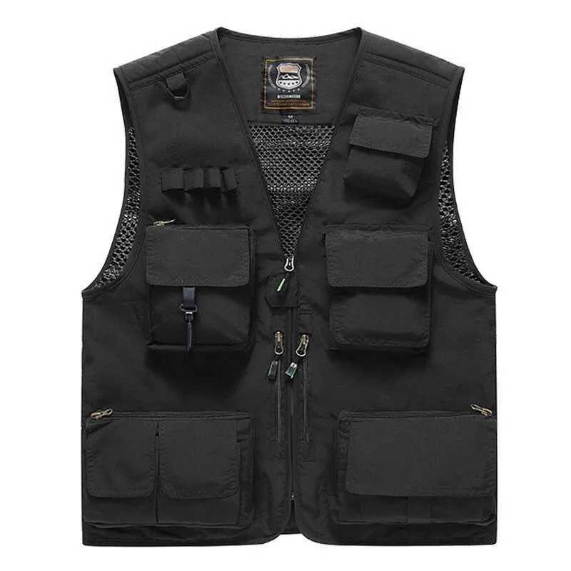 Vests New Summer Men Men's Outdoor Waistcoats Climbing Sleeveless Jackets Men Multi-pockets Fishing Photography Mesh Breathable Vests 7XLW26101