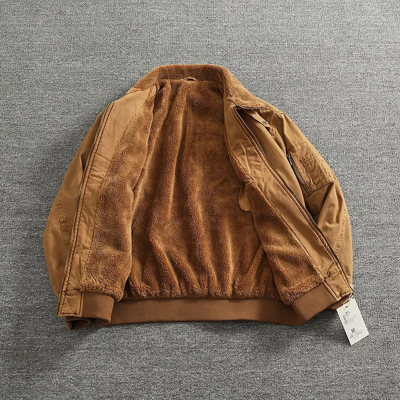 Winter men's lamb wool inner warm flight jacket cold cargo coat casual cotton 261010