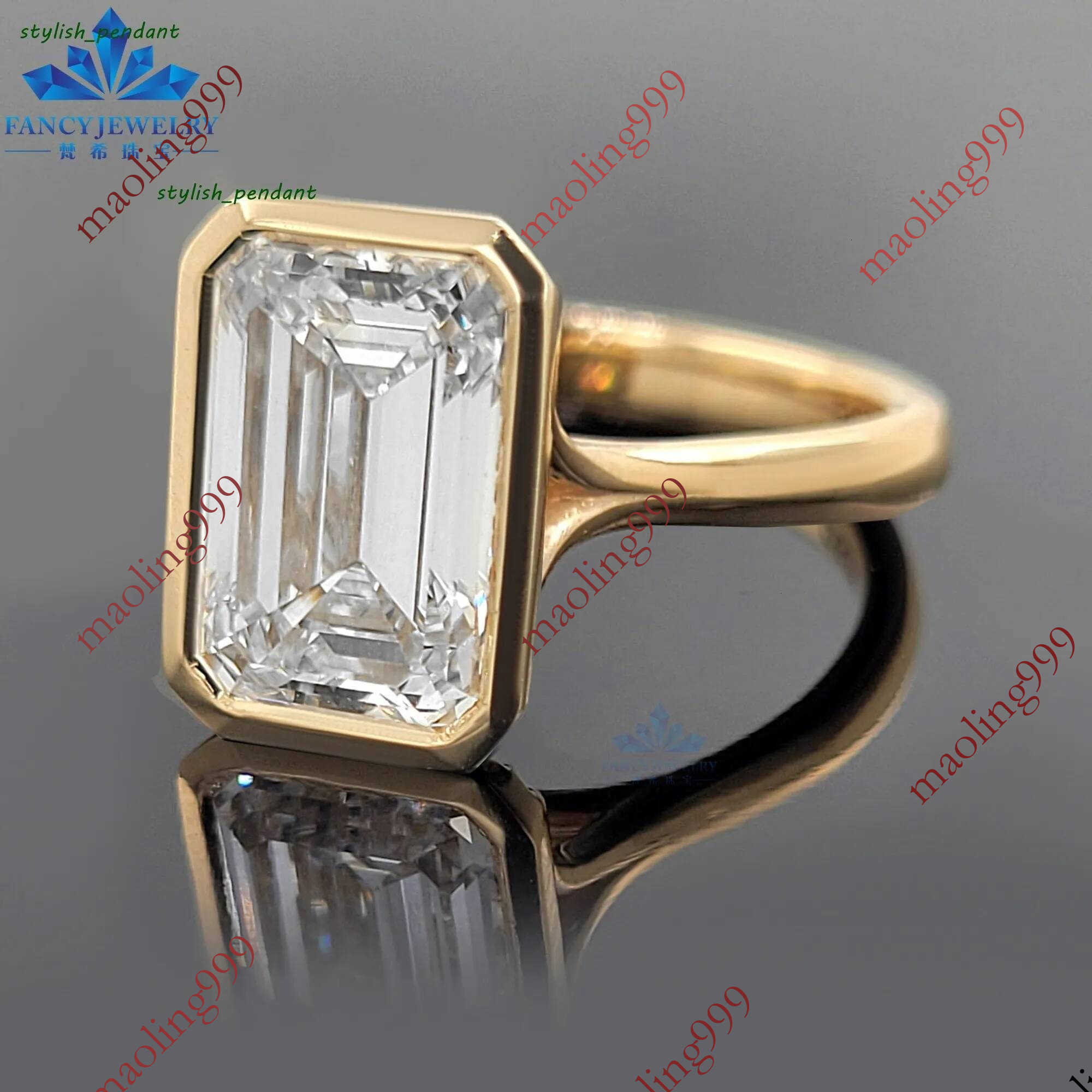 IGI GIA lunette ensemble 1CT 2CT 3CT 4CT 5CT taille émeraude bague de mariage en diamant cultivé en laboratoire 14K or jaune bijoux fins anneaux