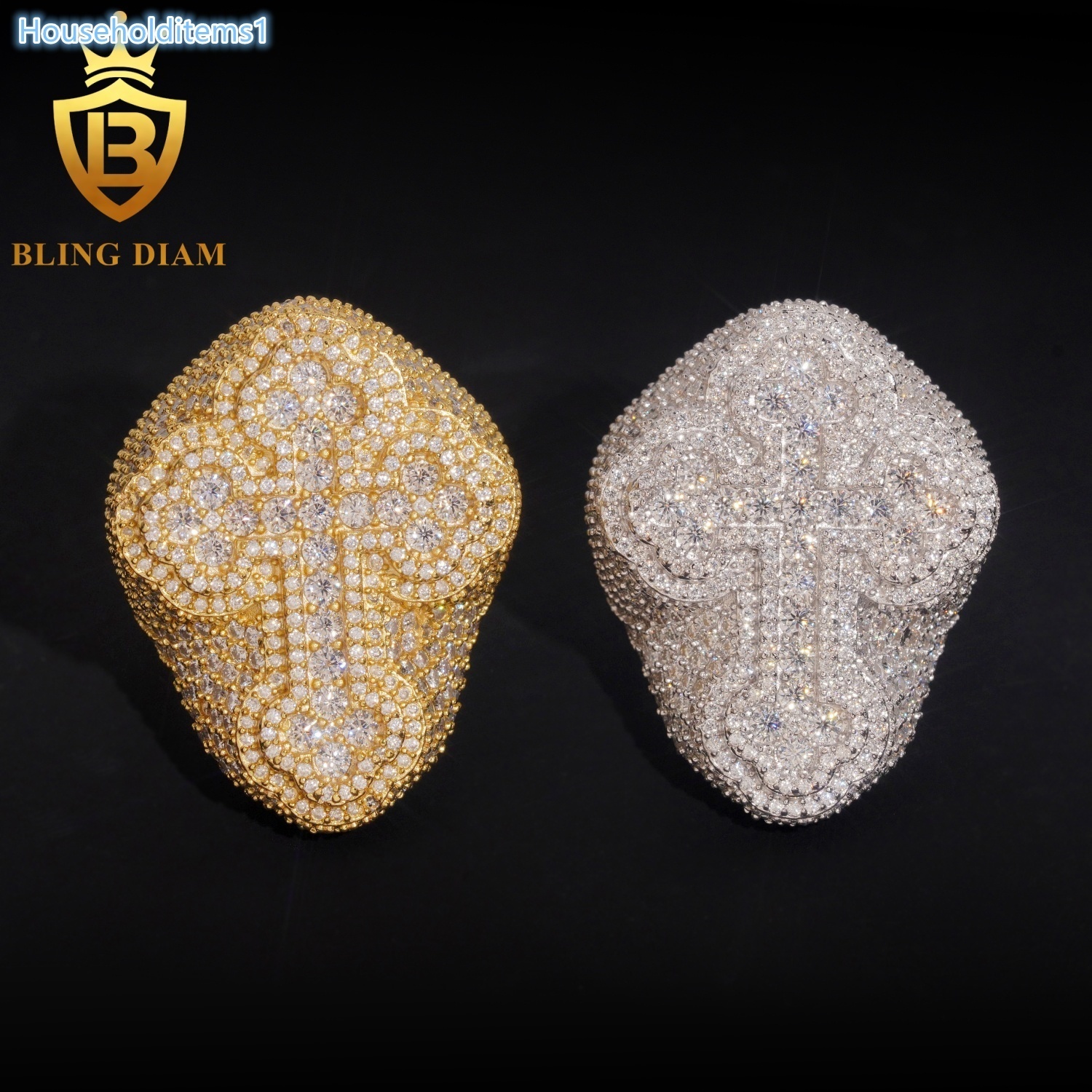 Wholesale Hiphop 925 Sterling Silver Cross Moissanite Ring VVS D Color Moissanite Rings for Men