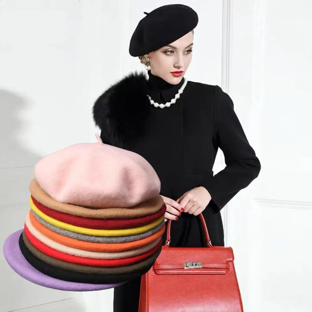 Retro Casual Wool Beret Women's Warm Hat Vintage Berets Solid Color Elegant Ladies Winter Caps Multiple Colors Woolen Beret Hat261016