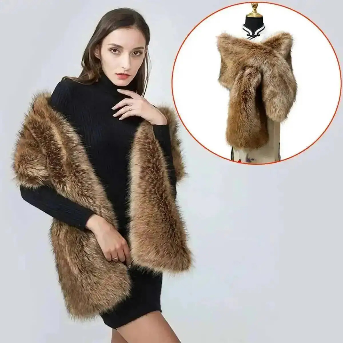 Winter Faux Fur Shawl Large Fluffy Scarf Neck Warmer Women Furry Collar Wedding Bridal Formal Evening Party Shrug Accessories261016