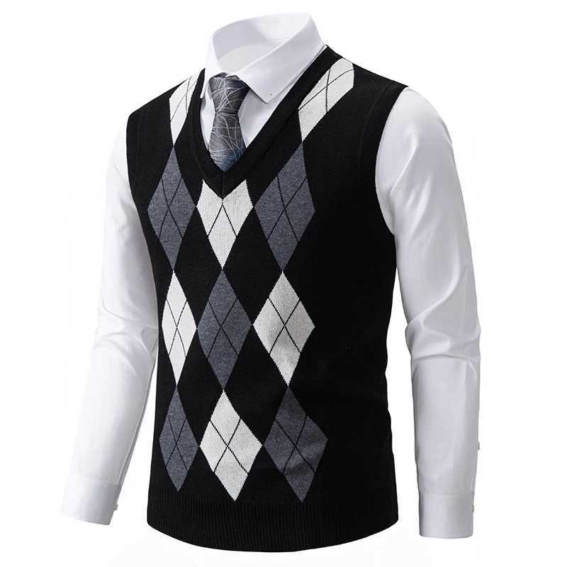 Argyle Men's Vests Vests Men's Fashion V-neck Sleeveless Pullover Vest Luxury Contrast Men's Kntted WaistcoatW261017