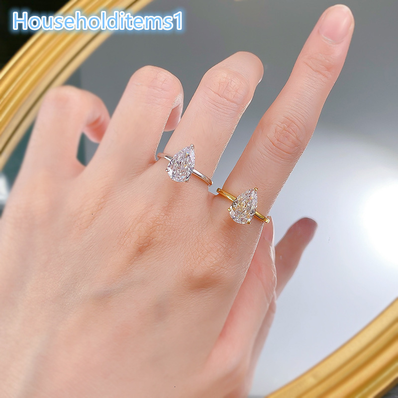 S925 Silver Water Drop Ring New Fashionable European and American 7 * 11 Ice Flower Cut Pear Shaped Ring Wedding Ring