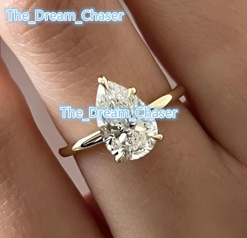 18K Gold 925 Sterling Silver Pear Cut Lab Grown Diamond Solitaire Engagement Ring