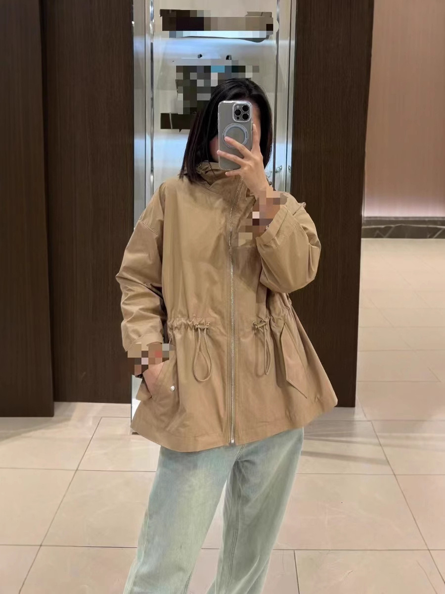 Designer trench coat Spring/Summer New Classic Hooded Drawstring Waist Trench Coat with Openable Hood and Shawl Design