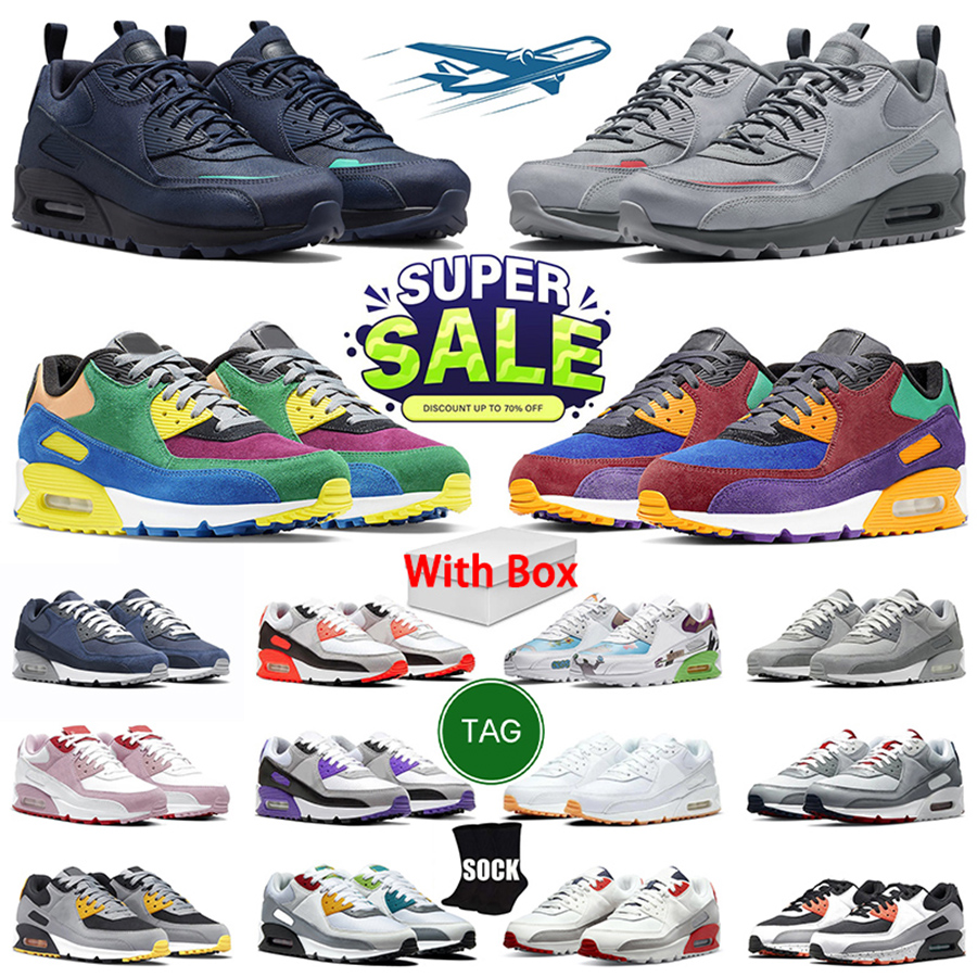 Designer 90 90s Running Shoes Sneakers Classic Triple Black White Neon Yellow Grey Olive Midnight Navy High quality thick bottom Trainers Sports sho