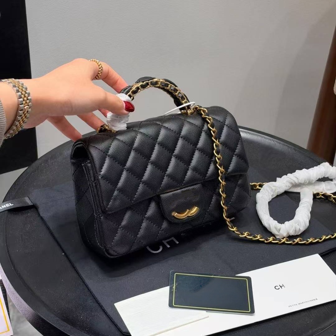 Designer bag luxury Coco Handle Bag 2026 Women Black Caviar Grained Quilted Braided Top Handle Chain Crossbody Flap Luxury bags