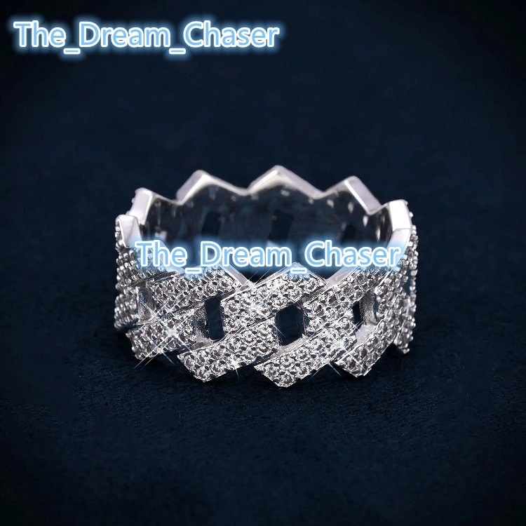Luxury Hip Hop Custom Moissanite Ring Iced Out Emerald Cut Men's 925 Silver Gold Plated Cuban Link Band GRA Certified
