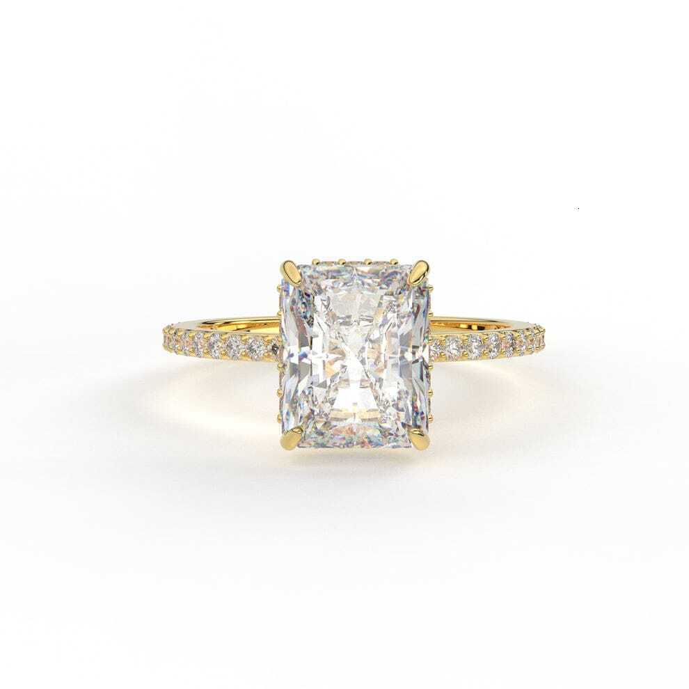 SHIVPATH Luxury 14K Solid Gold Vintage Unisex Engagement Anniversary Ring Emerald Cut Channel Setting Moissanite Diamond Band