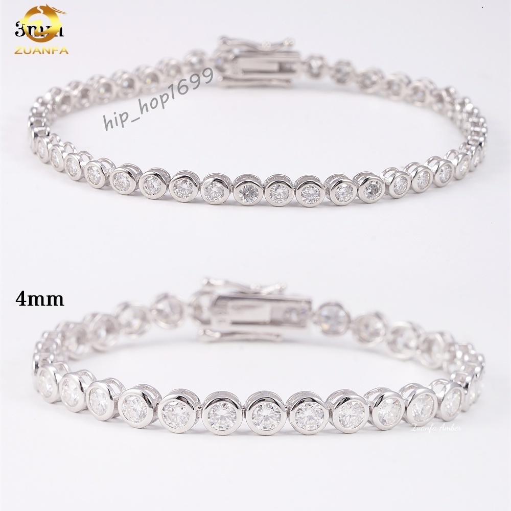 Hip Hop Iced Out 3MM 4MM Bling Moissanite Diamond Bezel Setting Tennis Bracelet