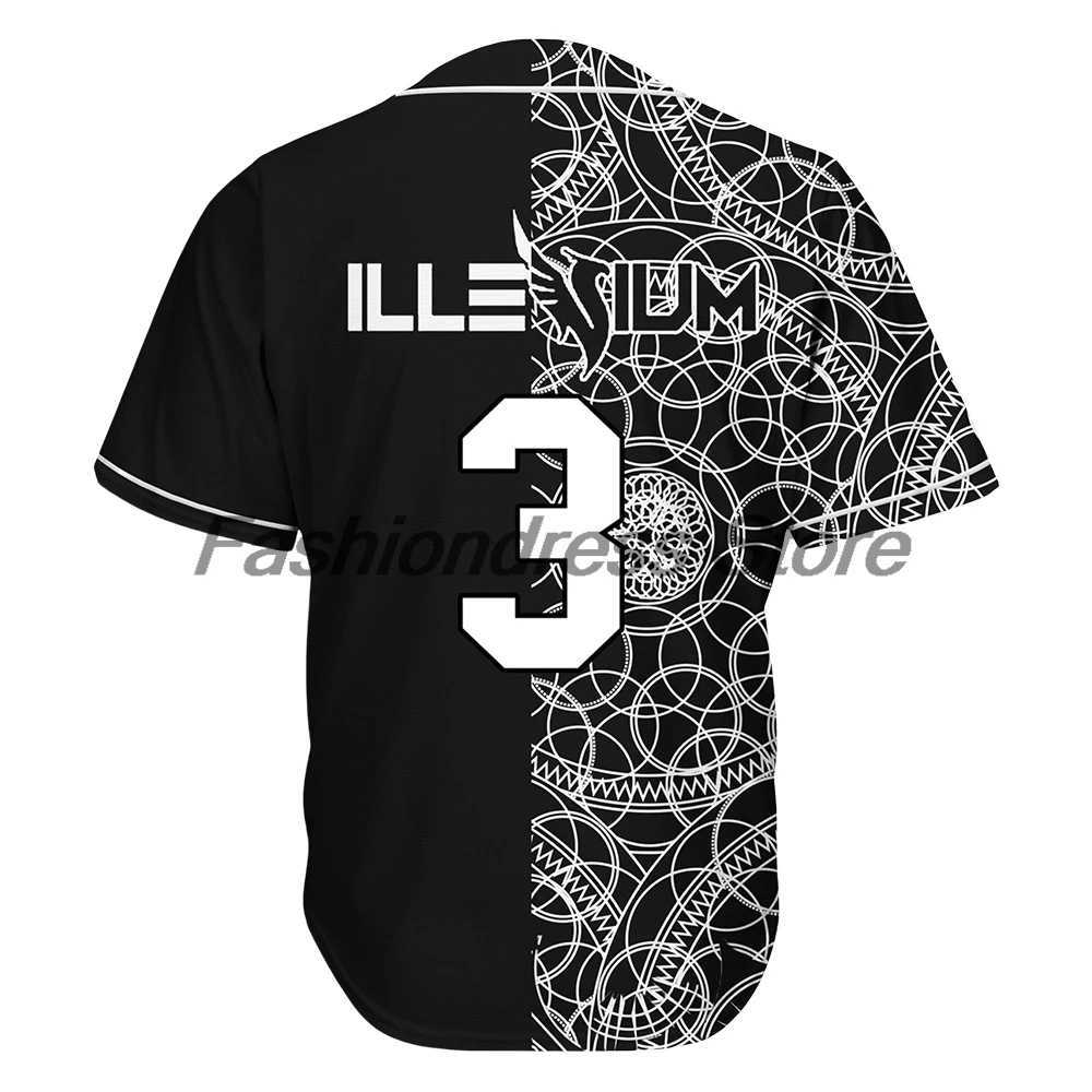 Geometric Illenium Men's Split T-Shirts Rave Baseball EDM Festivals 2026 Short Sleeve Button-Down Shirts Women Men Streetwear TopsW261017