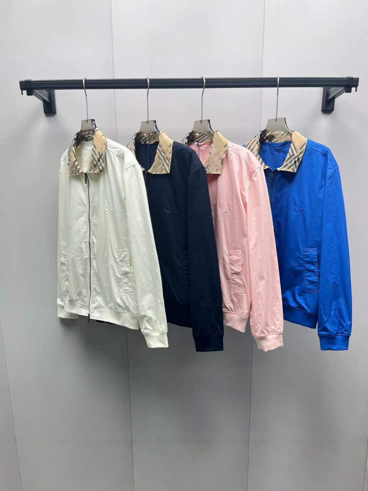 European Station 26 Spring/Summer New Plaid Cotton Flight Jacket for Men and Women, Fashionable Casual Loose Turn-down Collar Coat
