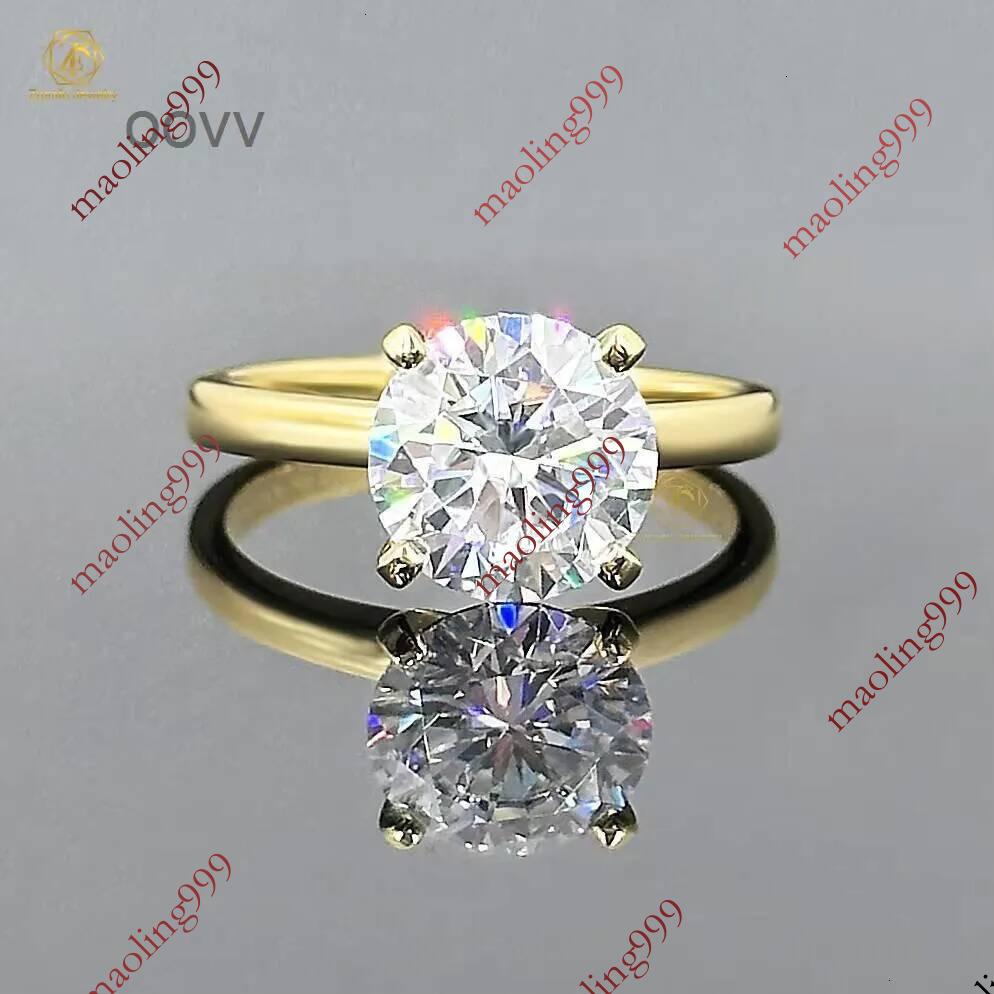 Bagues de fiançailles en Moissanite pour femmes, diamant personnalisé, taille ronde, or jaune, Style Unique, 14K, 3ct