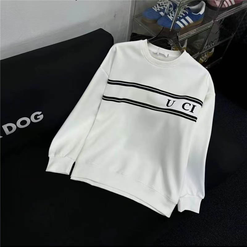 Mens Fashion Striped Line Graphic Print Sweatshirt Soft Thick Fabric Round Neck Long Sleeve Pullover Daily Casual Street Tops For Male