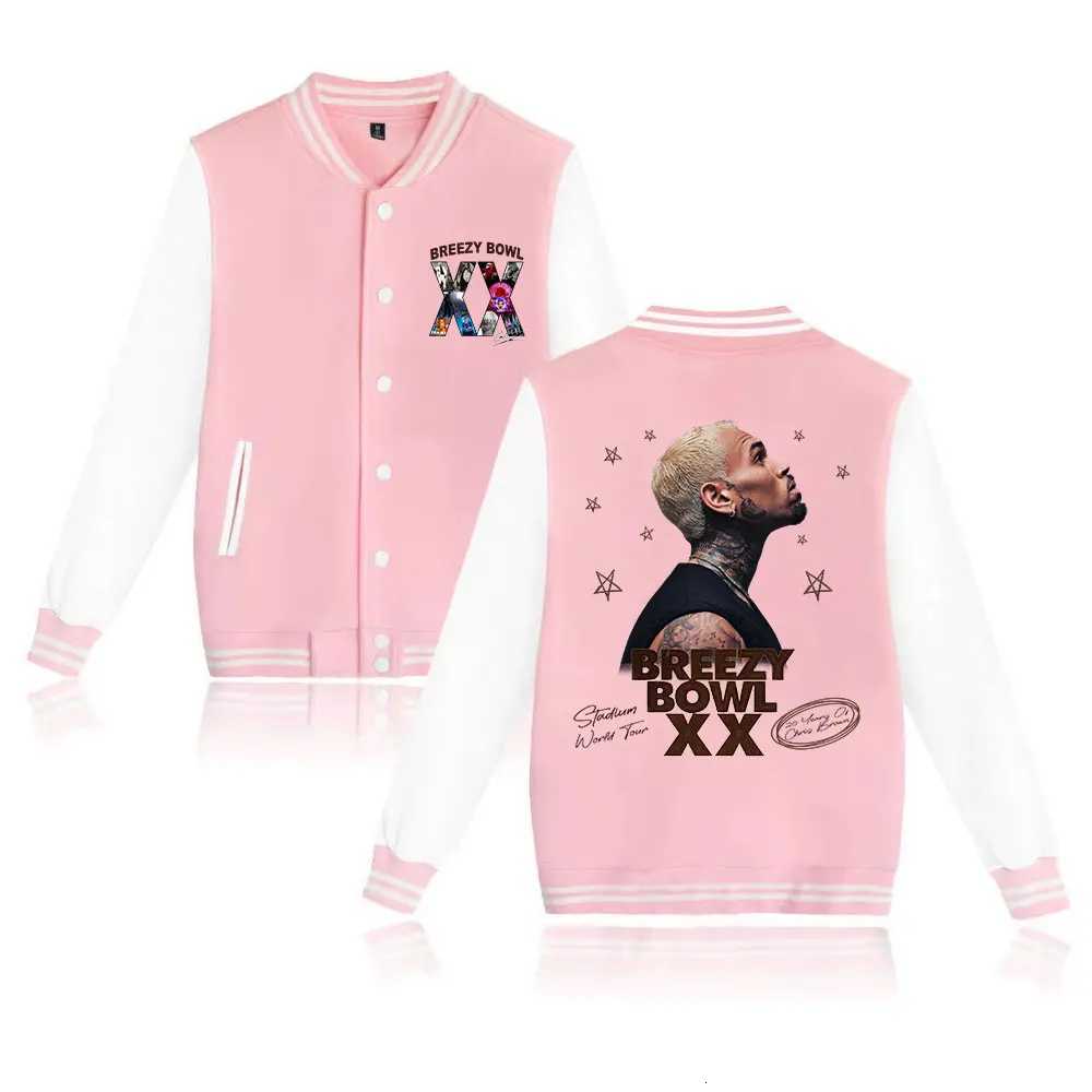 Jackets Rapper Chris Brown Men's Breezy Bowl XX Concert Baseball Jacket Preppy Style Baseball Uniforms Casual High Street TopsW261017