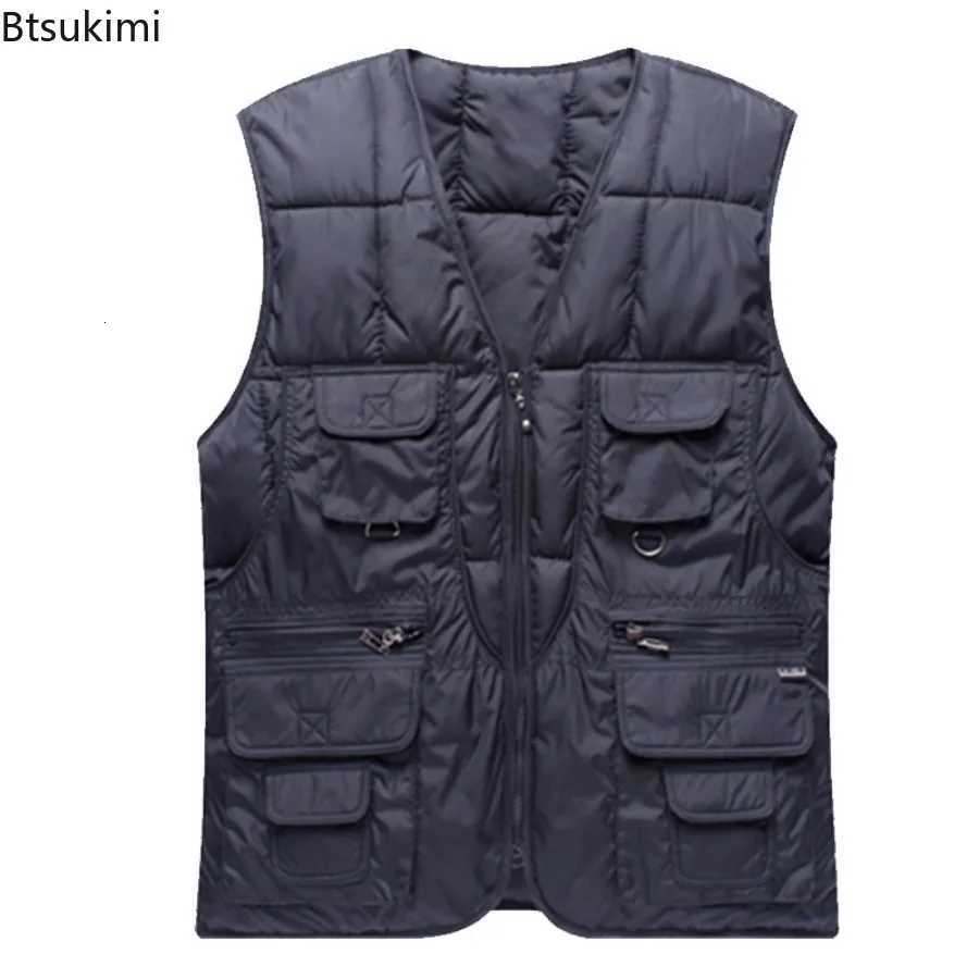 Down Men's Men's Vests 2026 Cotton Vest Multi-pockets Design Men Outdoor Casual Fishing Vest Autumn Winter Warm Zipper Sleeveless Jacket 5