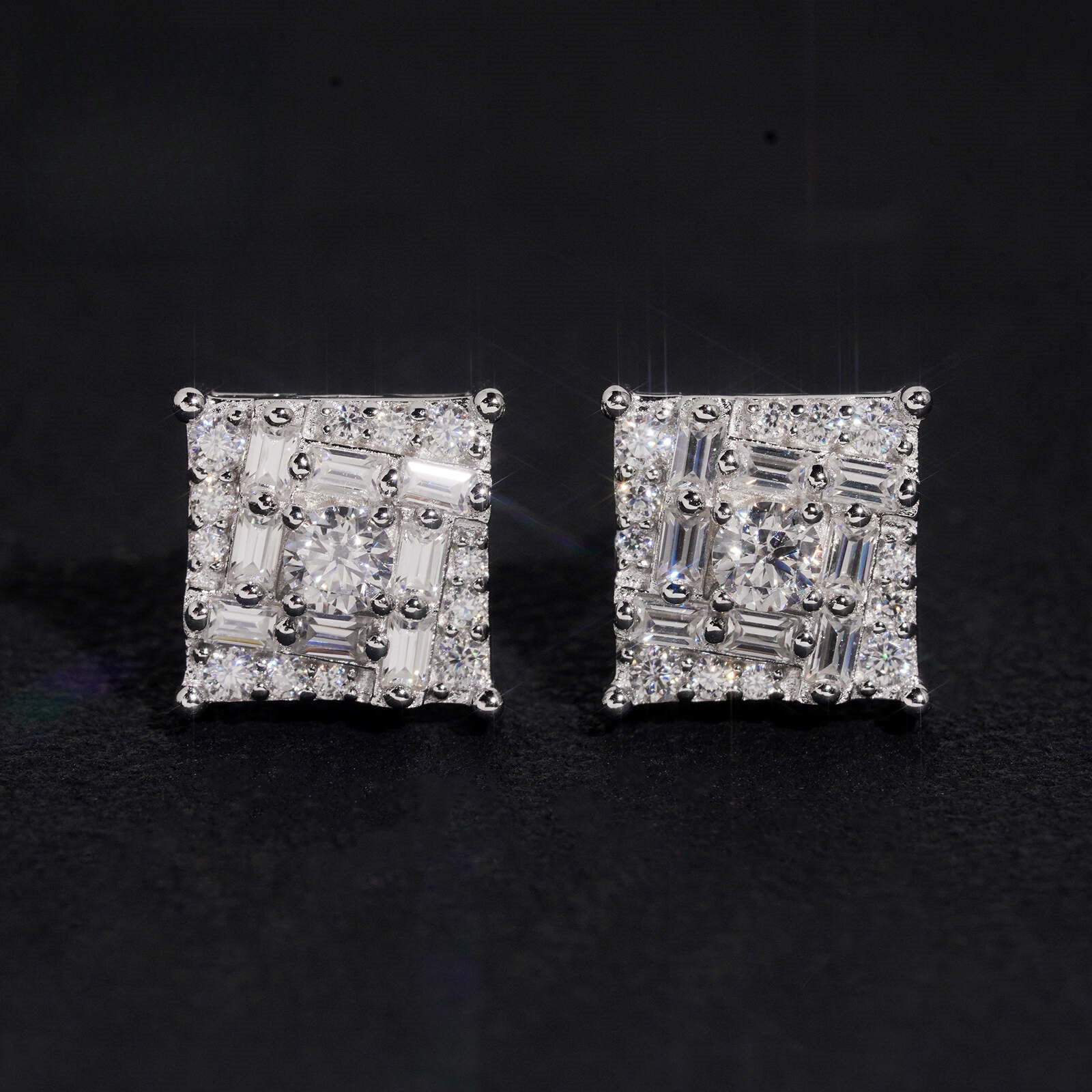 New S925 silver square moissanite emerald stud earrings , hip-hop style, , available for drop shipping