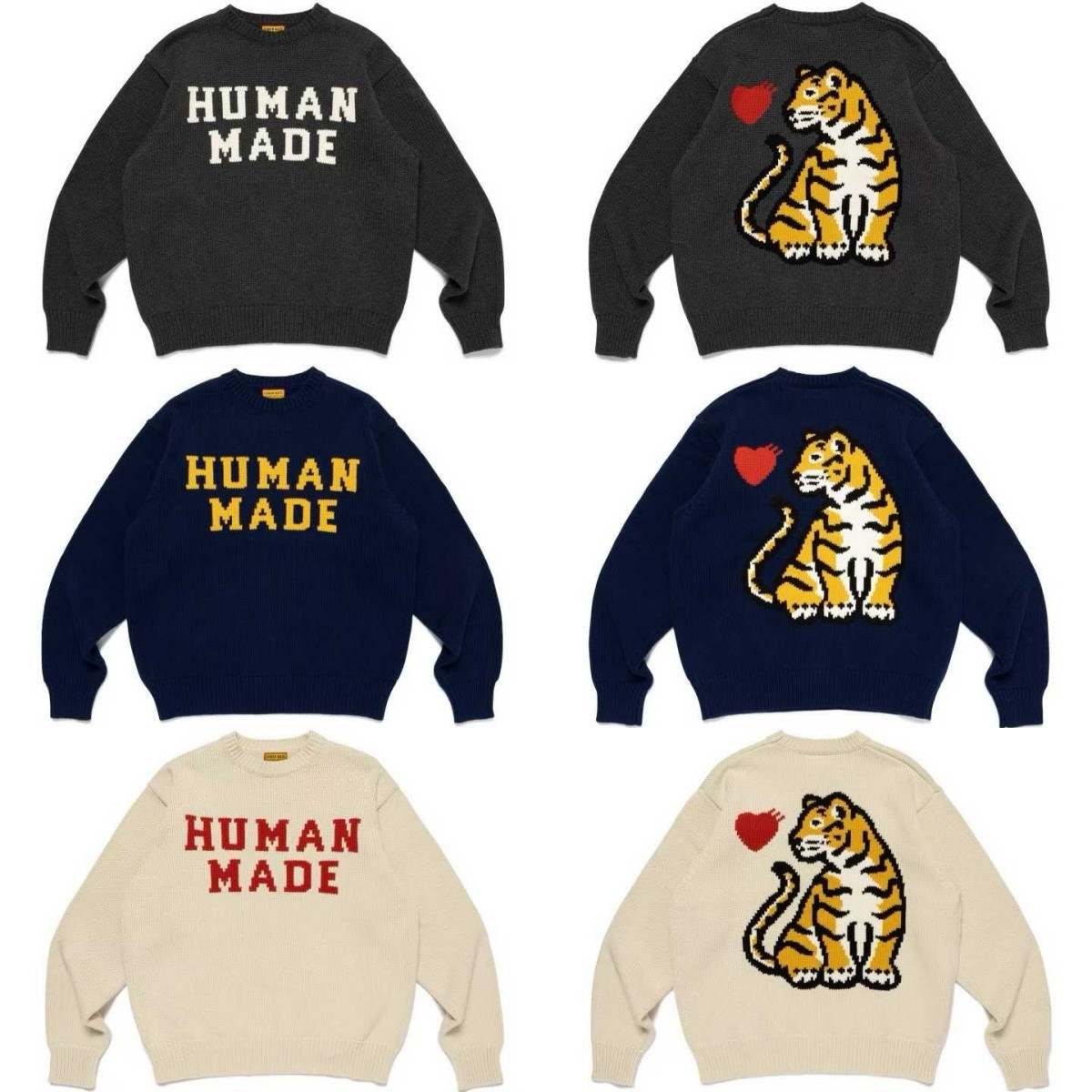 Women Men Fall Winter Couple Knitted Top Vintage Japanese Style Tiger Embroidery Crew Neck Sweater Loose Long Sleeve Warm Casual Knit Pullover