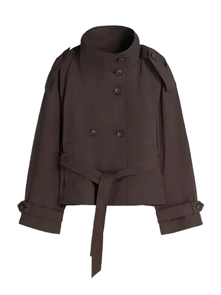 Elegant Women's Windbreaker Stand Collar Double Breasted Long Sleeve Pockets Female Jacket 2026 Spring Autumn Lady Commute Tops 260922