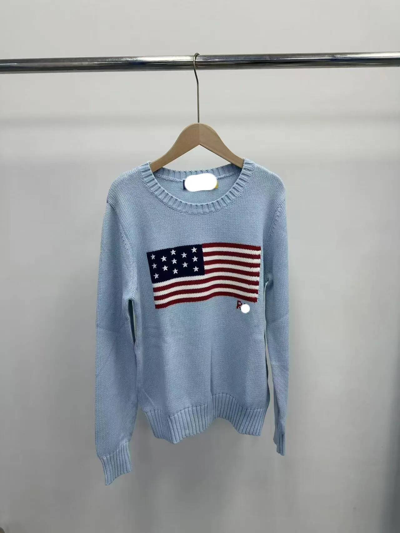 Designer Womens sweater Crew neck Flag Clothes Mens Navy Blue Knitted Sweater Polo Shirt Round Neck Cotton Loose Retro Fashion Casual High Quality p